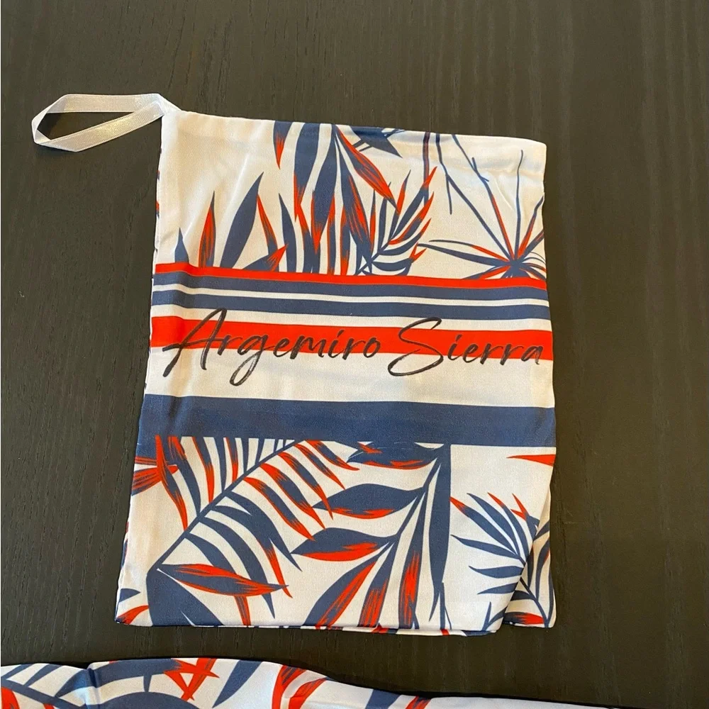 Argemiro Sierra Red, White & Blue Floral Print Face Mask Silky Bandana New